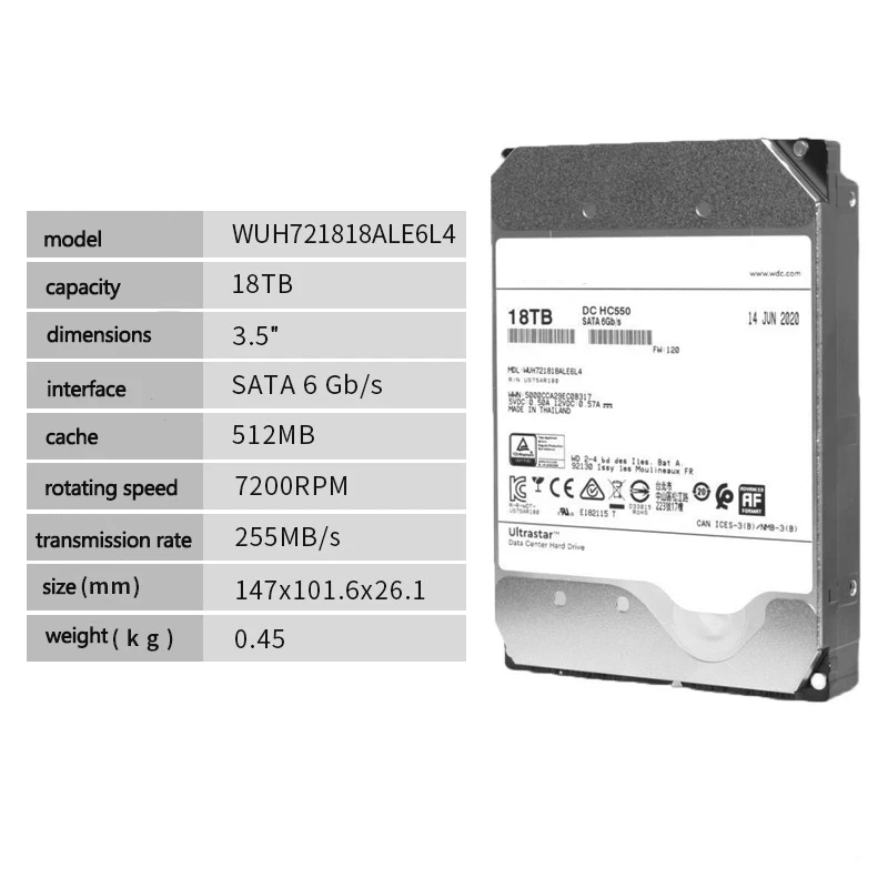 Disque dur SATA DC HC550 18 To 7200 tr/min 3,5 - WD - KOTECH