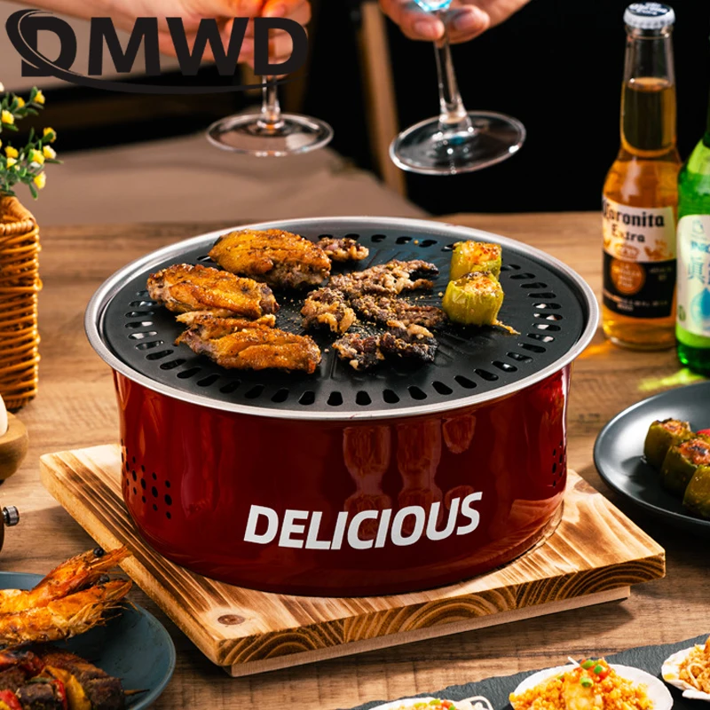 BBQ Stove Oven Korean-Style Charcoal Grilling Oven Home Outdoor Camping Charcoal Barbecue Baking Griddle Stove Carbon Grill Pan 5