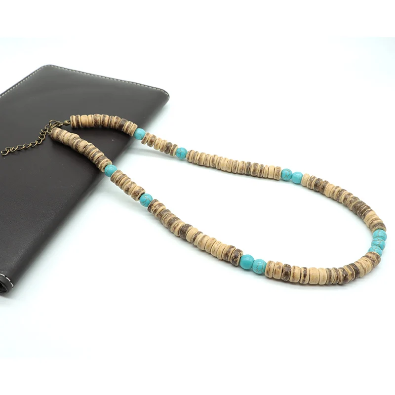 Men Wooden Coconut Bead Necklace Natural Wood Collar Festival Accessory