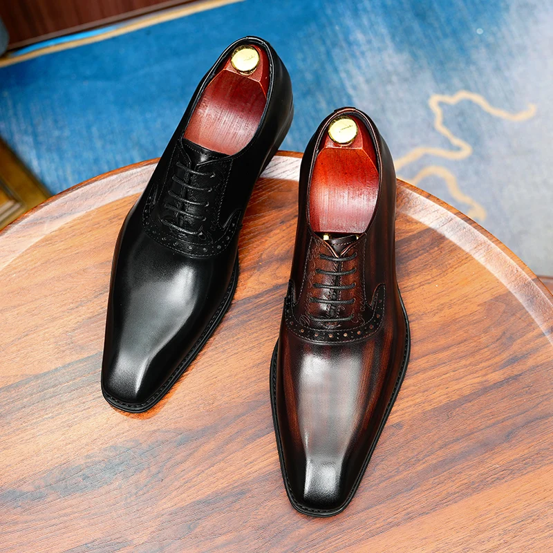 Hand-rubbed cowhide leather shoes for men, business formal shoes 4