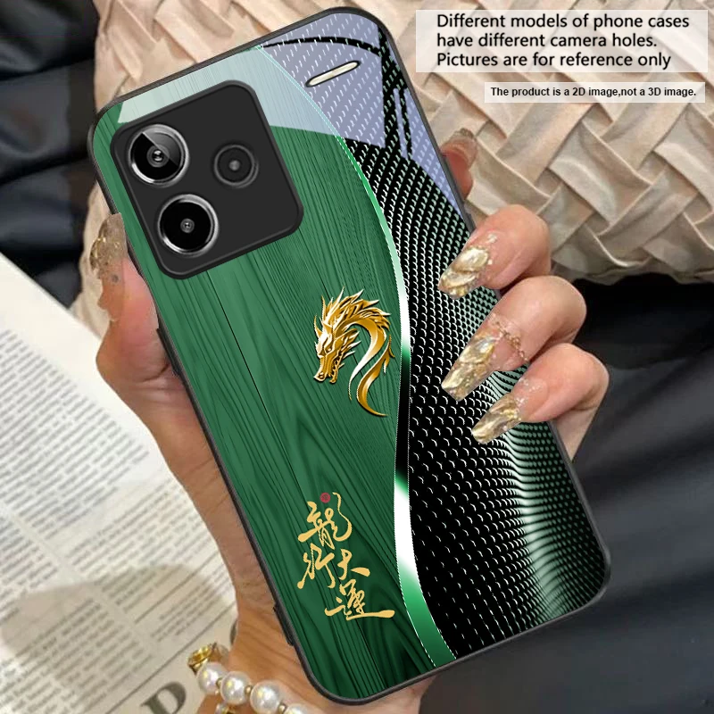 Elegant Black Tempered Glass Phone Case with Traditional Dragon Totem Design