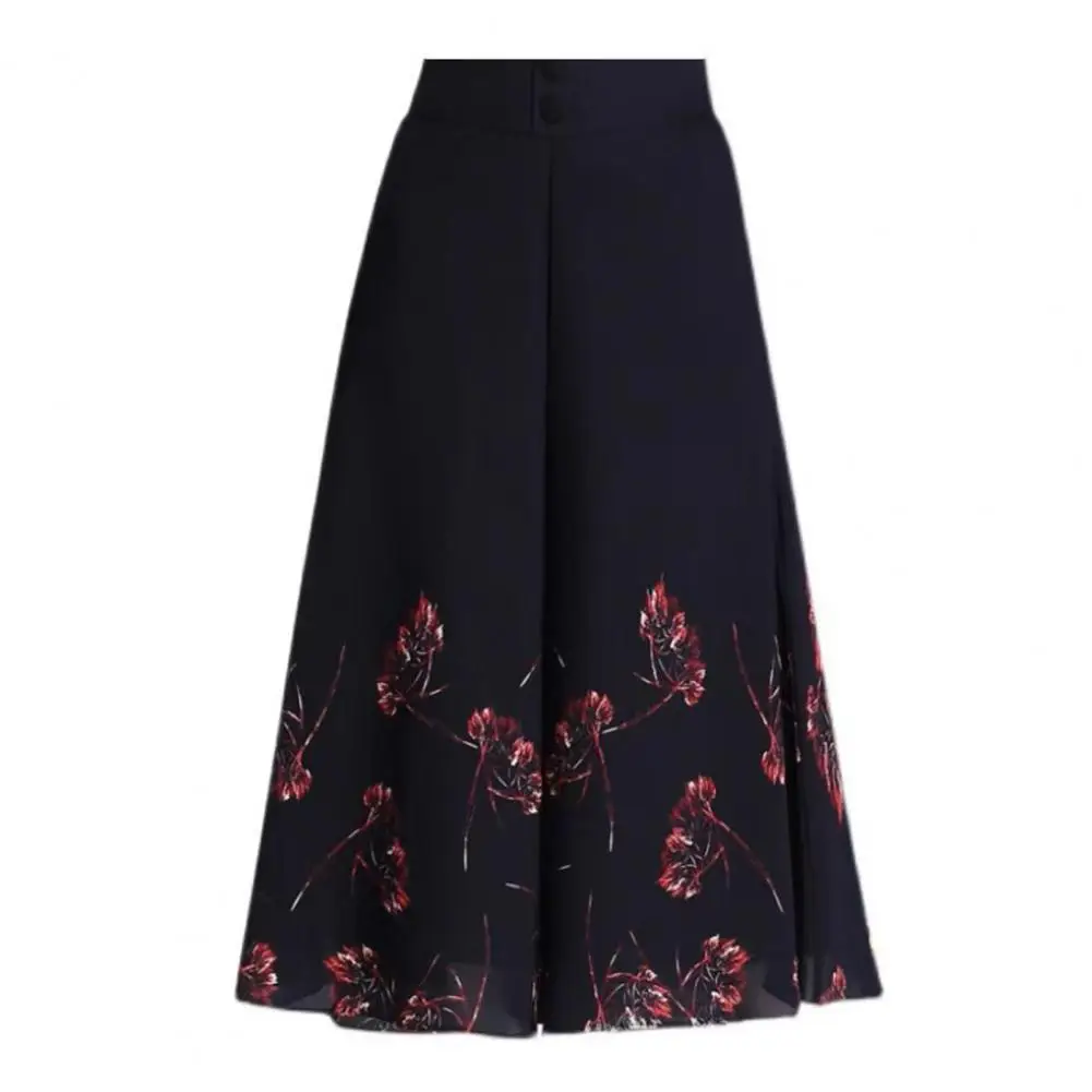 

Versatile Printed Skirt Flower Print Chiffon Culottes for Women High Waist Wide Leg Skirt Pants Loose Fit Thin Trousers Stylish