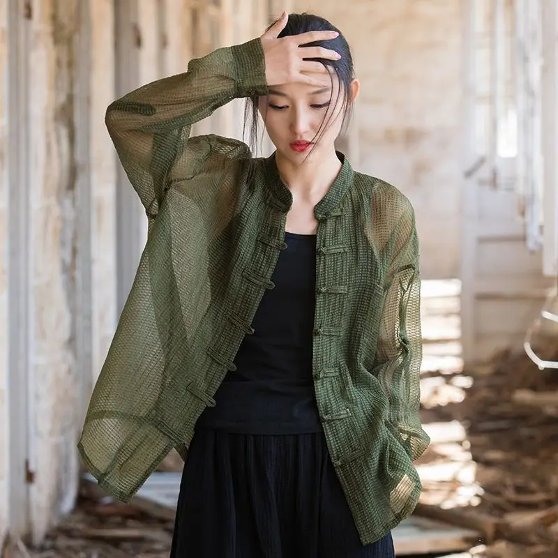 Chinese Style Harakuju Women Cardigan Summer Female Thin Tang Suit China Tops Loose Casual Vintage Shirt Hanfu Clothing Hanfu jacket