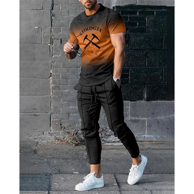 Summer Men's Tracksuit 2 Piece Sets Oversized T Shirts Fashion Joogers OutfitsTrousers Casual I'm The King 3D Printed Male Set