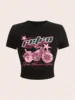 Letter Print Crop Top T-shirts, Casual Crew Neck Short Sleeve T-shirt, Women's Clothing 1