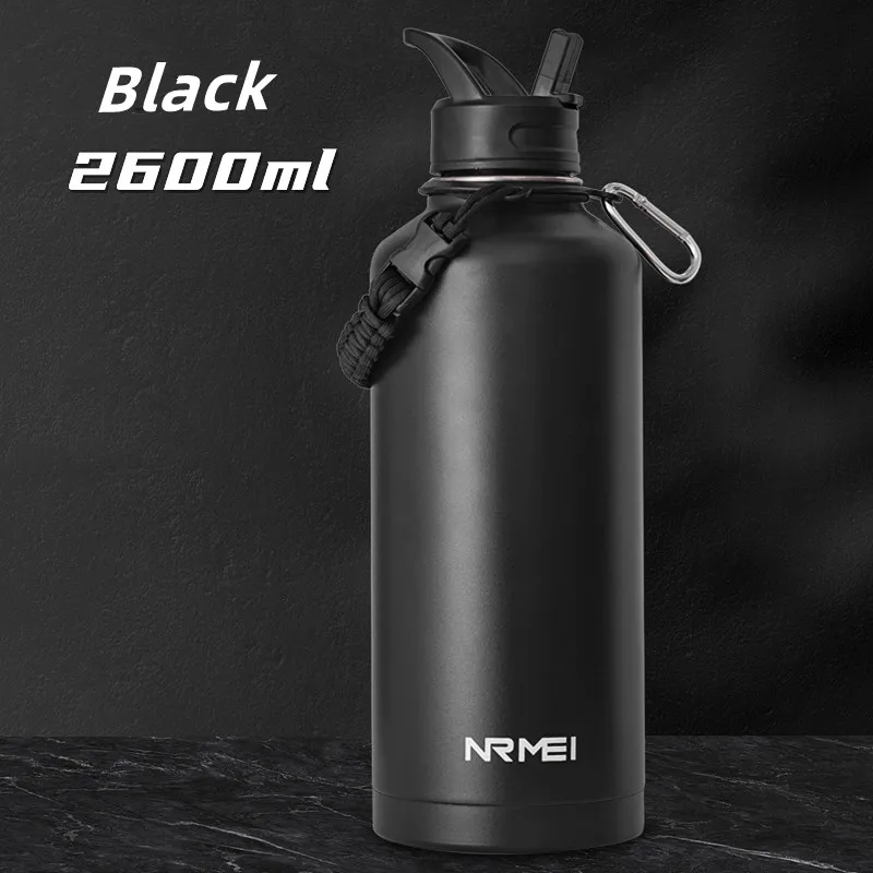 Botella de agua de 2L, termo con pajita extraíble, botella de agua portátil  de acero inoxidable con asa de transporte para gimnasio - AliExpress