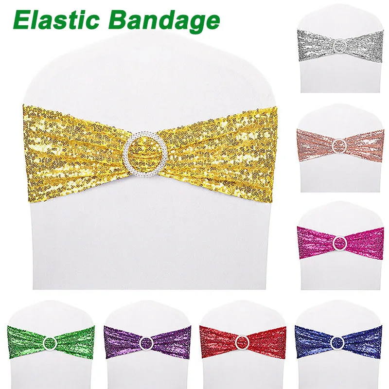20 Color Chair Sash/sequin Wedding Chair Band Stretch Chairs Cover Decoration Party Dinner Banquet Chair Sash Elastic Bandage