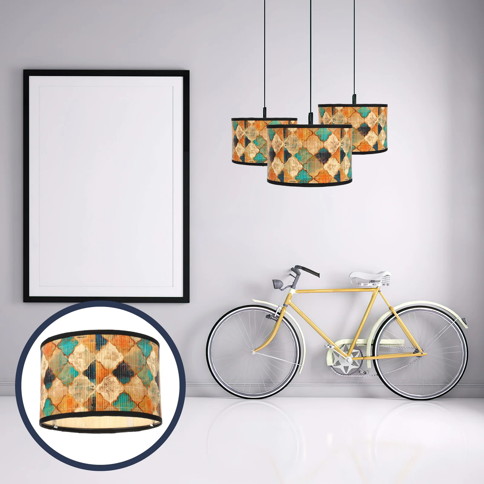

Drum Lampshade E27 Vintage Bamboo Lampshade Watercolor Painting Chandelier Lamp Cover Light Accessories Pendant Table Lamp Floor