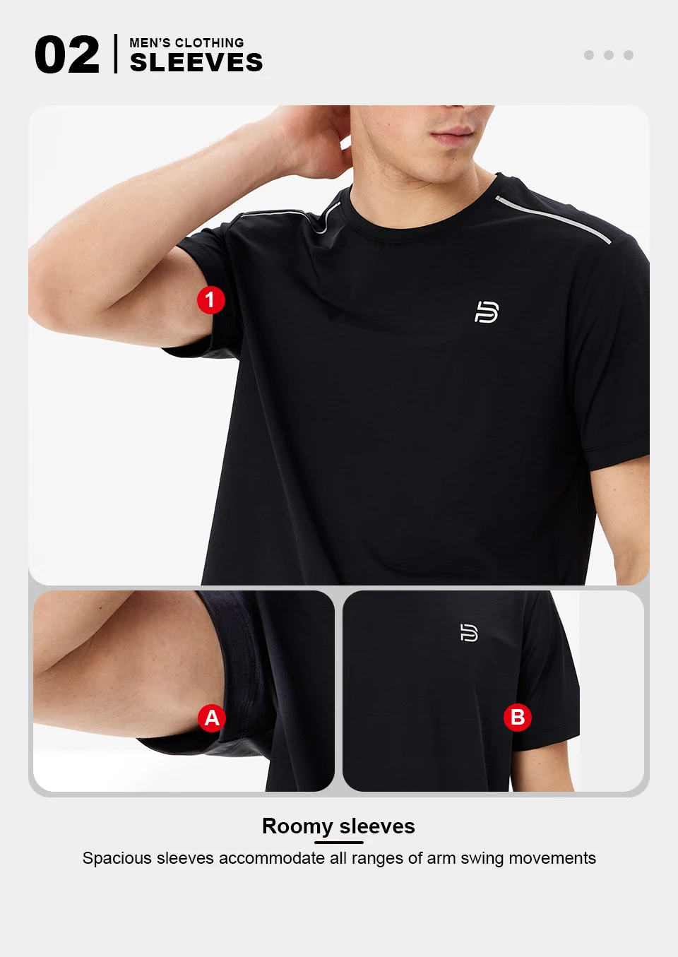 Baasploa Herren-Sport-T-Shirt, atmungsaktives Laufshirt für Herren, Markenkomfort, weich, schnell trocknend, Trainingsserie, solide Kleidung – Detail 9
