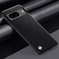 Premium PU Leather Shockproof Silicone Phone Case - Durable Back Cover for Pixel 8 (Style 2 Black)