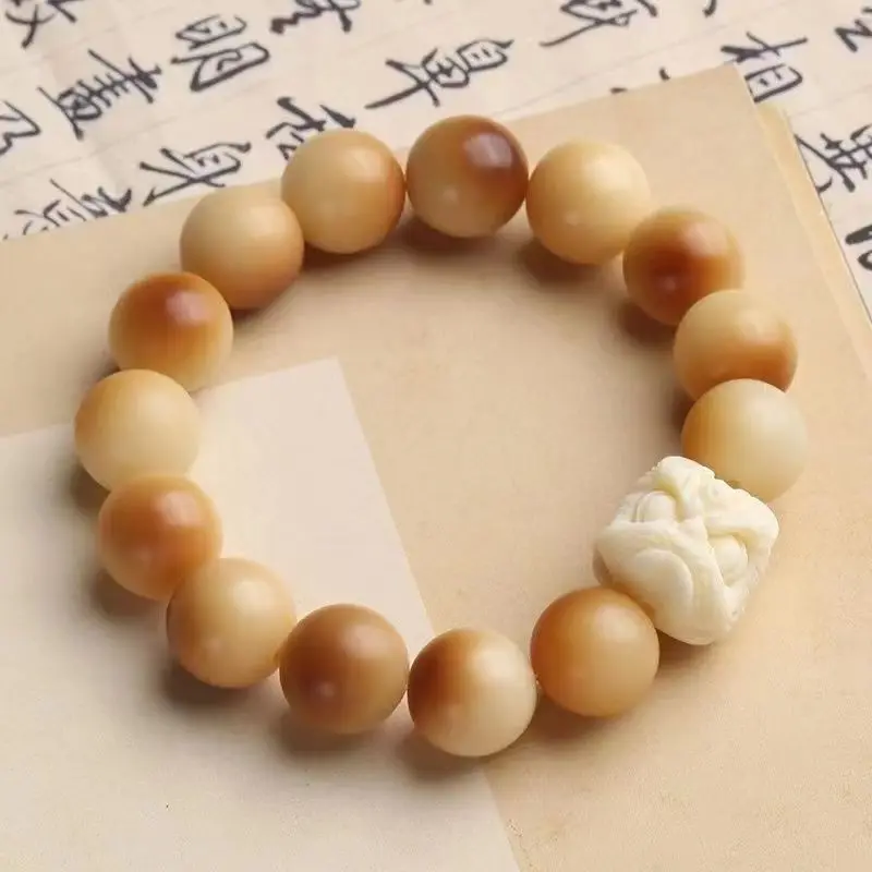 

Ivory Fruit Awakening Lion White Jade Bodhi Root Bracelet Men's and Women's Cultural Play Buddha Beads Retro Design Handstring