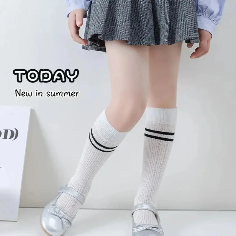 Girls Cotton Socks 2025 Summer Long Socks Children Bow Cute Solid Mesh Breathable Thigh Socks