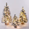 45cm Mini Christmas Tree with Snowflakes Flocked Tabletop Decor Lighted Xmas Tree with Wooden Base for Home Office Party Holiday