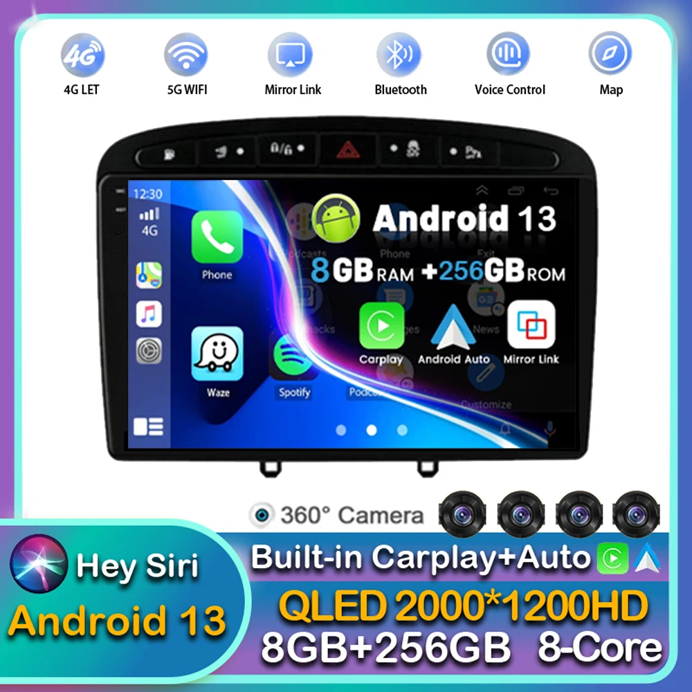 

Android 13 Carplay Auto Car Radio For Peugeot 408 2012 - 2020 T7 308 308SW 2007 - 2015 Multimedia Player Stereo WIFI+4G GPS DSP