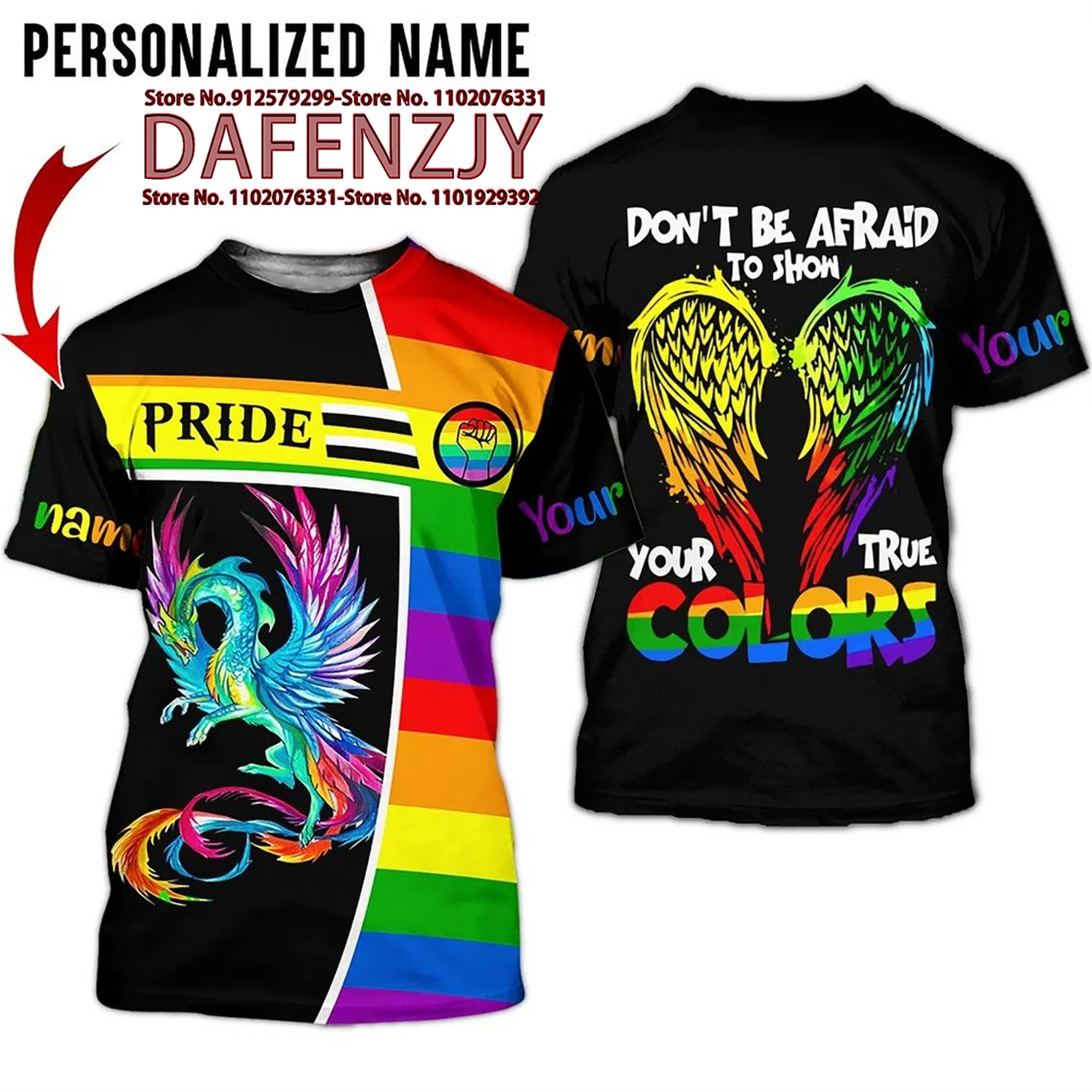 

Custom Your Name T-shirt Funny Dragon 3D Lgbt Rainbow Flag Printed Short Sleeve Sports Tops Harajuku T-shirt Fashion Tee