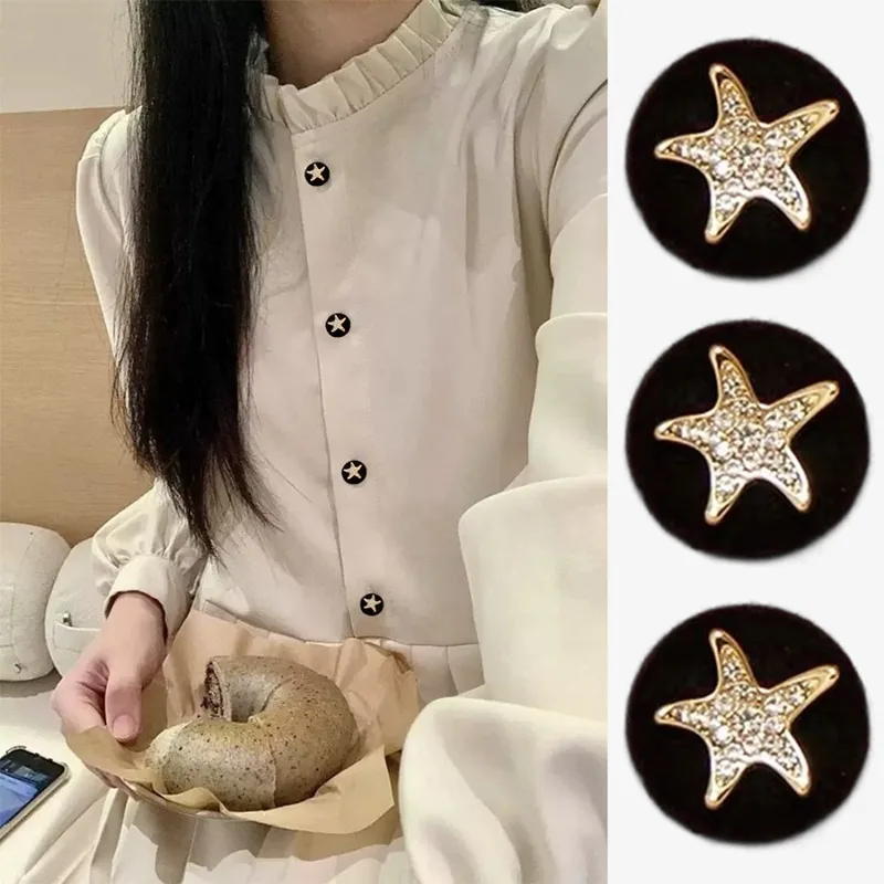 Flocking Buttons 18-25mm-10pcs-Fashion-Inlaid-Starfish-Design-Flocking-Metal-Buttons ...
