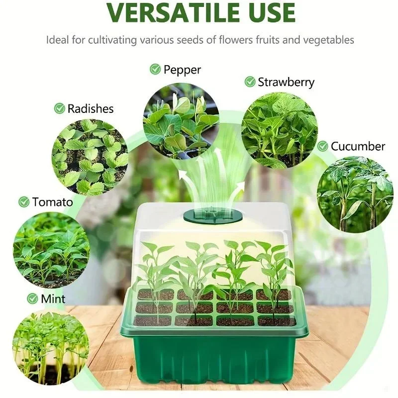 12Grids Seedling Trays Seed Starter Kit Mini Propagator Plant Grow Kit with Humidity Vented Domes and Base for Seeds Starting
