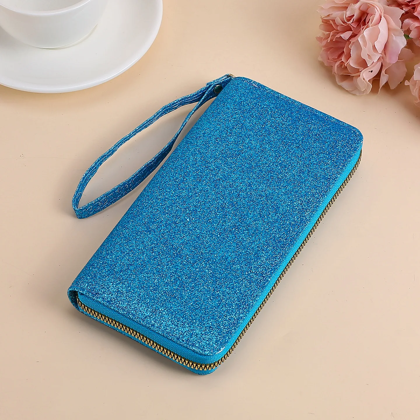 Elegant Women's Glitter Bead Zipper Wallet - Trendy Multi-card Slot Clutch Coin Purse