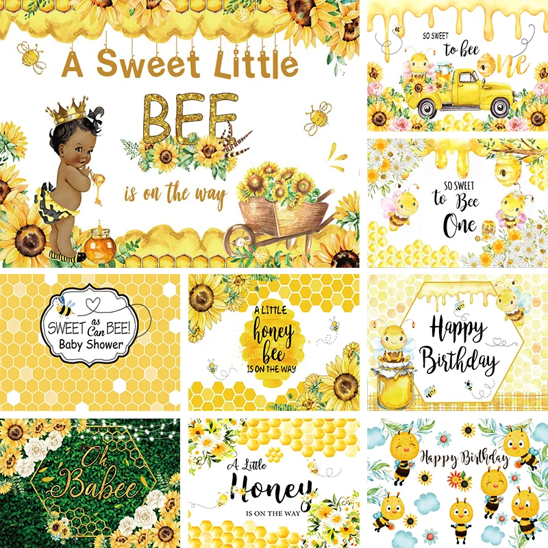 

A Little Honey Bee is On The Way Banner Backdrop for Baby Shower Photography Sunflower Birthday Decorations Party Background