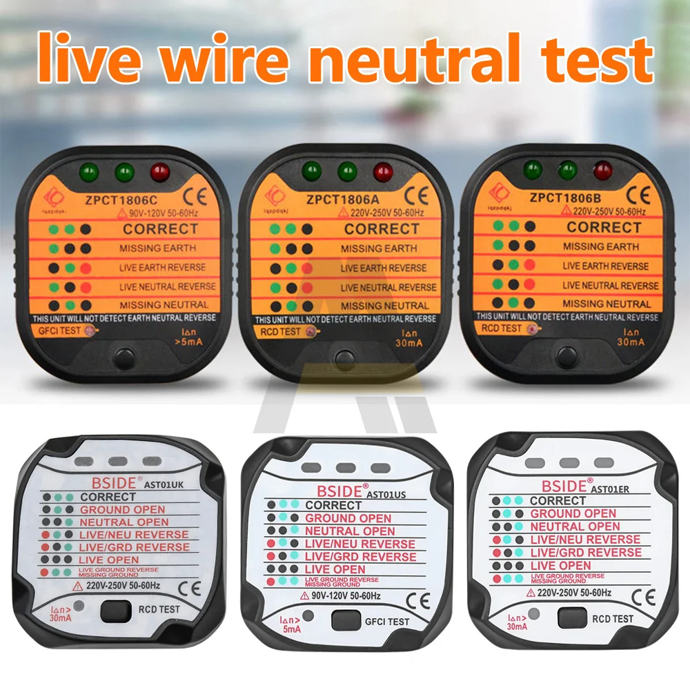 

Voltage Test Socket Detector Rcd GFCI Test Leakage Detector Polarity Tester Phase Check Plug Socket Tester Neutral Circuit Teste