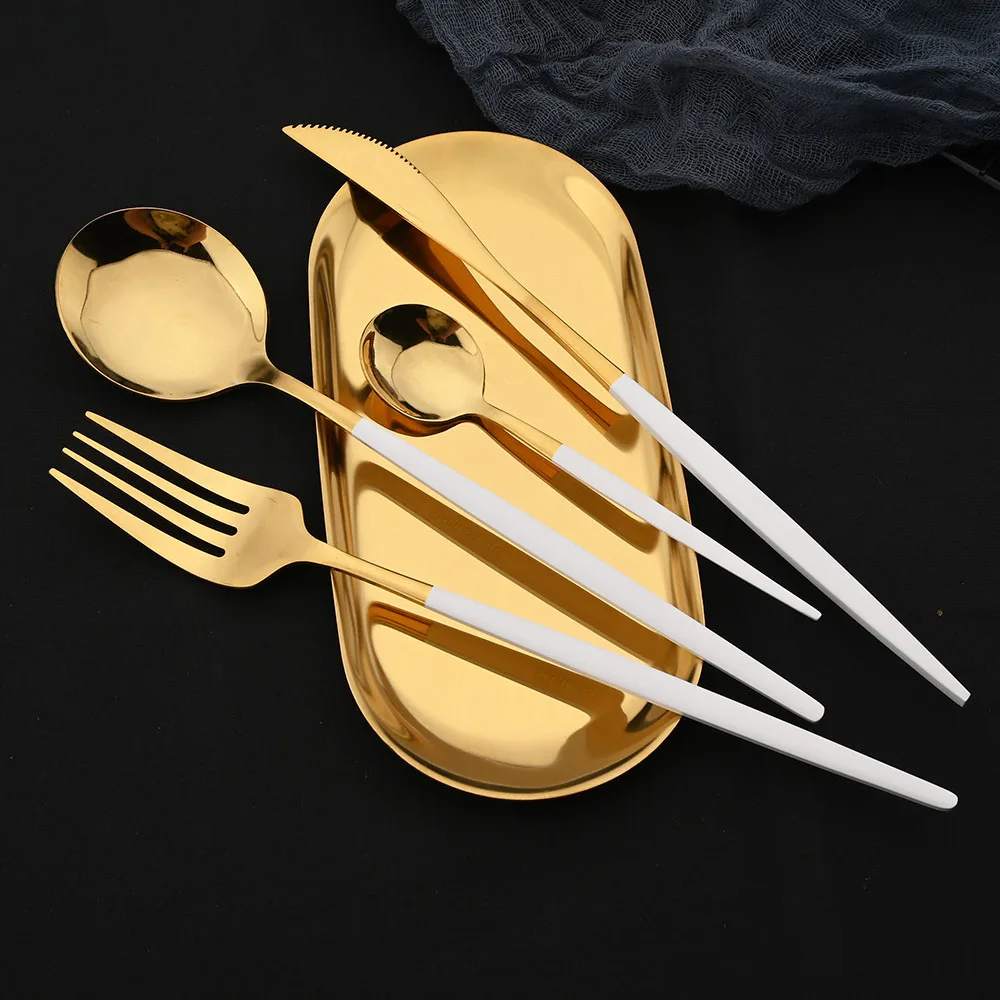 24Pcs Mirror Gold Dinnerware Cutlery Set Stainless Steel Kitchen Flatware Knife Fork Coffee Spoon Home Tableware Silverware Set cutlery set western style cutlery set stainless steel cutlery set