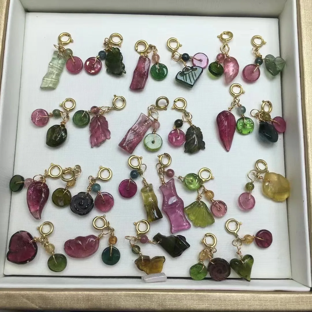 

Popular Sale Creative Natural Tourmaline Crystal Healing Random Carving Shape Pendant Fashion Jewelry GIft For Friends