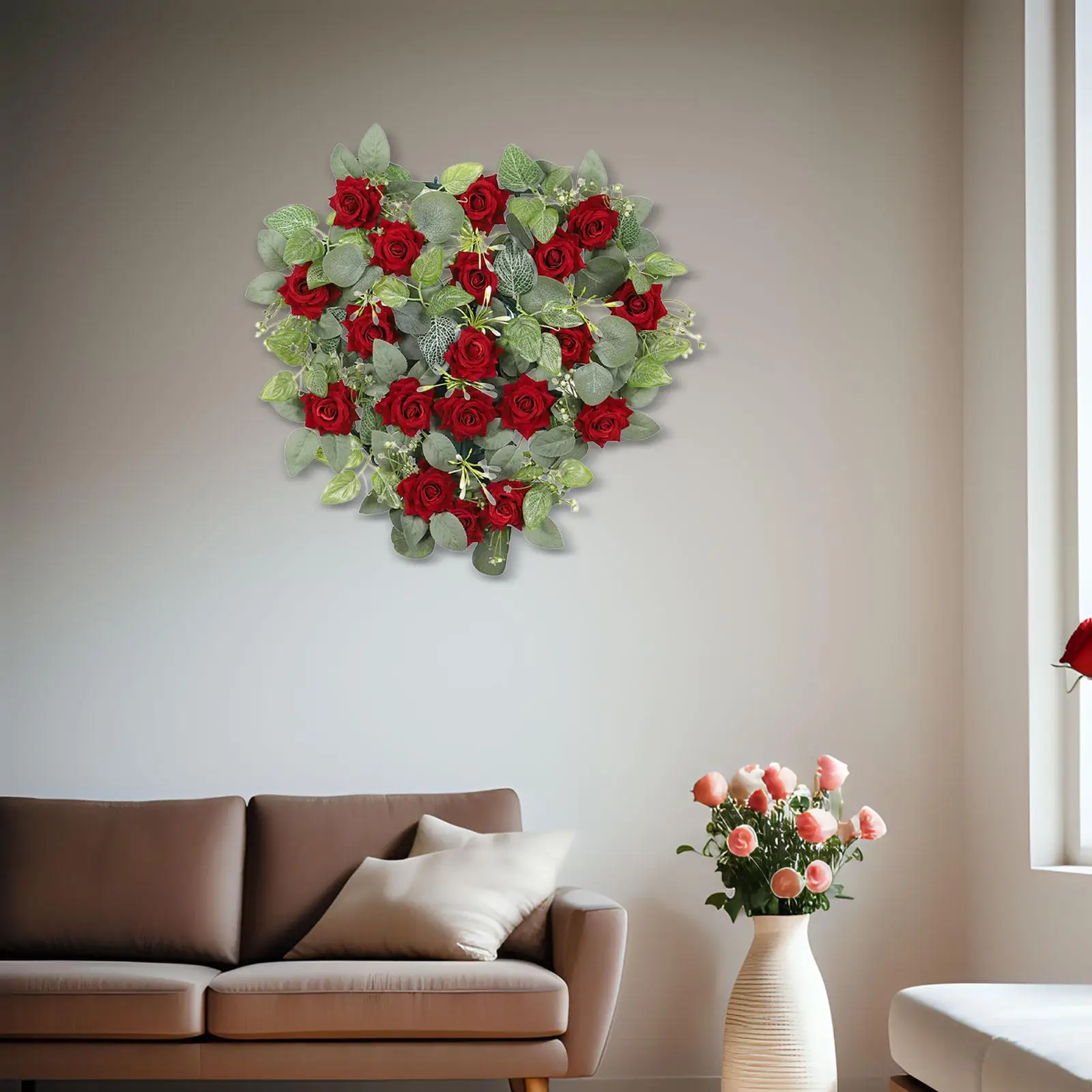 Valentines Wreath Adornment Valentines Day Heart Shaped Wreath Artificial Flower Wreath for Tree Bedroom Living Room Wall Decor