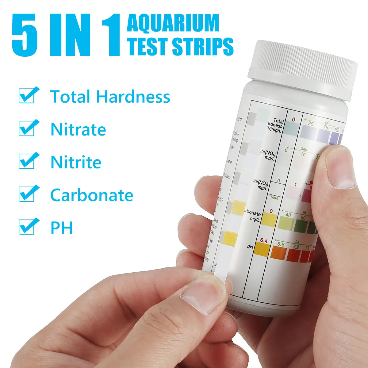 Aquarium Water Quality Test Strips - 100 Pack, 7-in-1 Testing Kit for Freshwater & Saltwater pH Levels