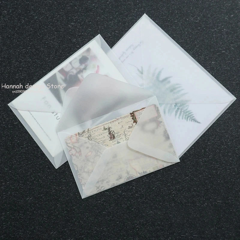 10pcs Transparent Sulfuric Acid Paper Envelope Vintage Wedding Postcard Invitation Card Storage Translucent Blank Envelope kraft paper envelopes mailing envelopes mini envelopes