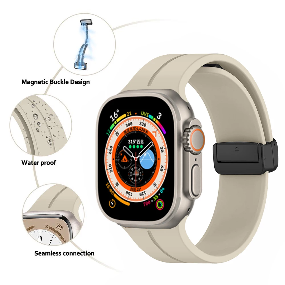 애플 워치 밴드용 마그네틱 스트랩, 44mm, 45mm, 40mm, 49mm, 41mm, 42mm, 38 실리콘 팔찌, iWatch 시리즈 울트라 2, 6, 5, 3, 7, 8, 9, se, 40mm