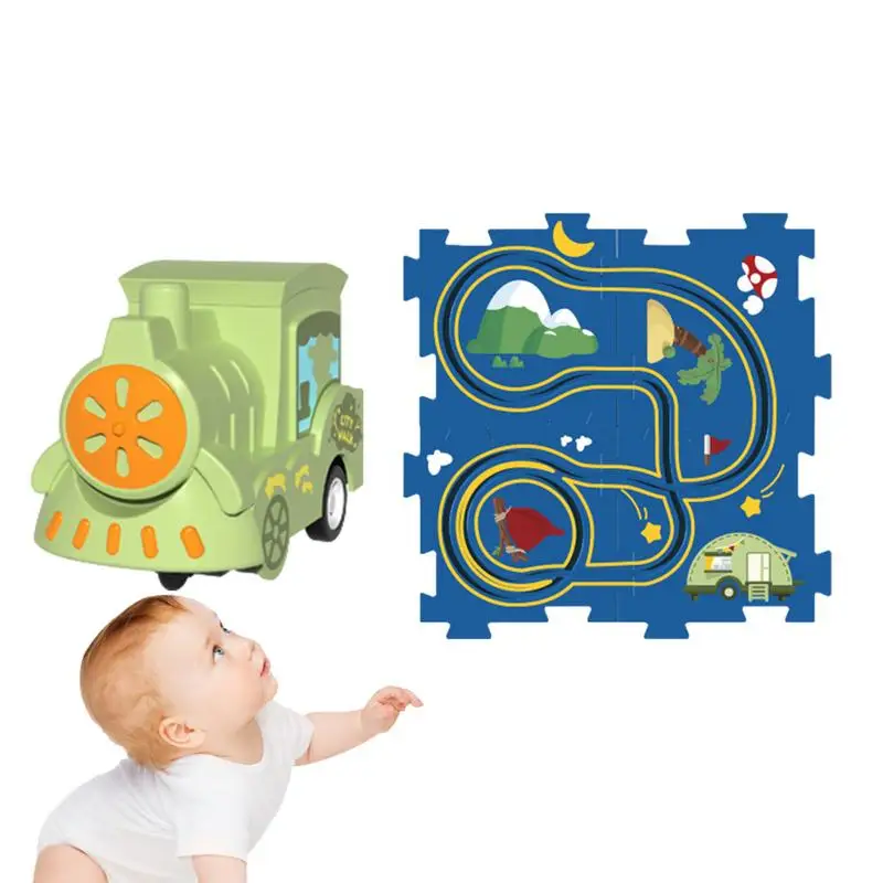 Puzzle Track Car Play Set Puzzle Track Play Set Children's Electric Educational Puzzle Rail Car DIY City Map Scene Construction educated pro environment play mat for diecast toy vehicle farmer building construction farm police fire rescue city racing scene