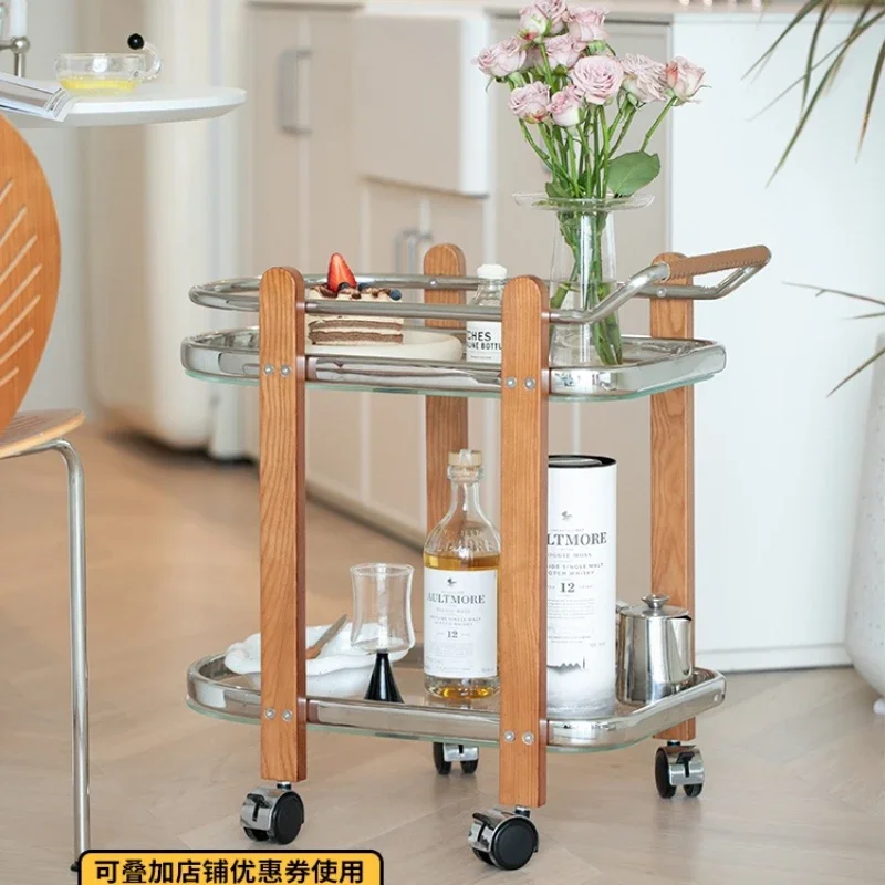 

[Unicafurn】несколько стеклянных обеденных тележек на боковой стороне антикварной простой тележки и Передвижные полки для хранения в гостиной комнате