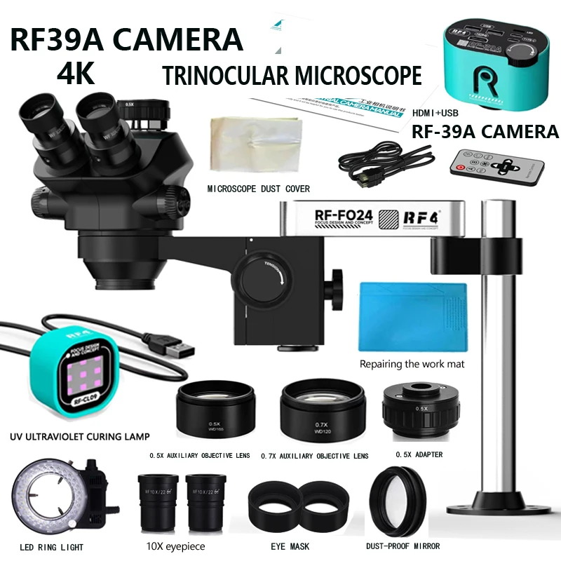 삼안 입체 현미경 4K 2K 1080P HDMI VGA USB TF 비디오 카메라 클램프 접이식 확장형 베이스 광시야 4KC7 카메라