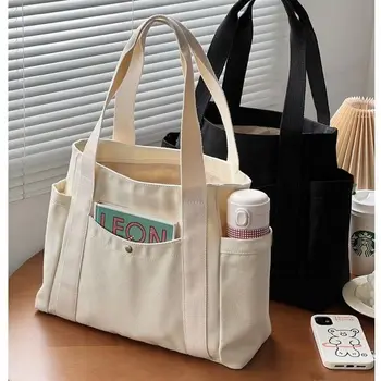 ⁦Large Capacity Canvas Tote Bags for Work Commuting Carrying Bag College Style Student Outfit Book Shoulder Bag⁩ – תמונה ⁦1⁩