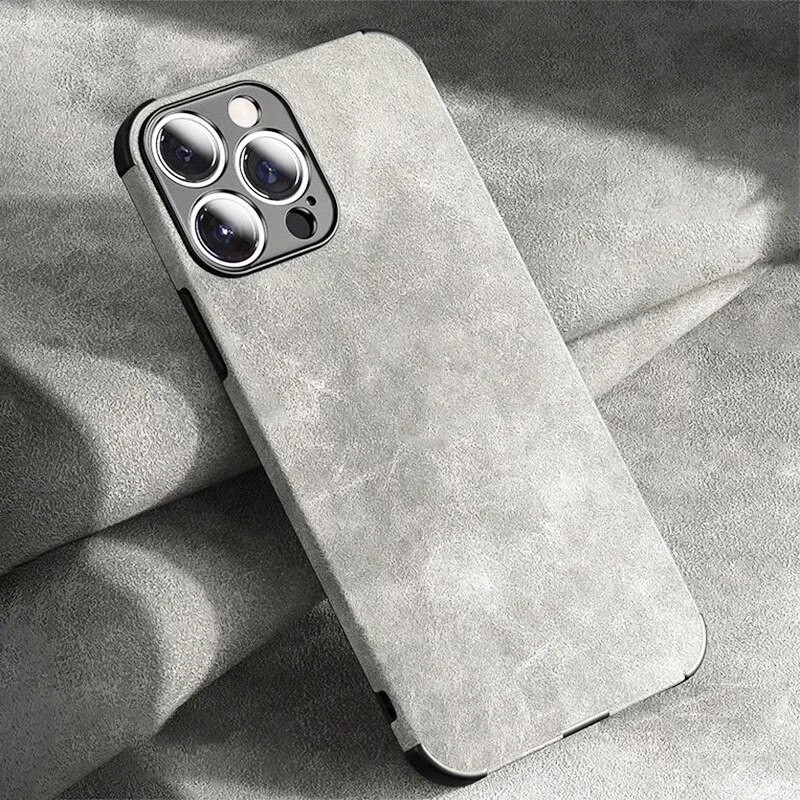 Luxury Matte Vintage Tumbled Leather Soft Phone Case - Suede Shockproof Back Cover