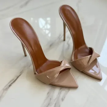 2026 new pointed pleated fashion sandals candy color slim heel sexy exposed toe 12cm exposed toe shallow mouth cool mop 1
