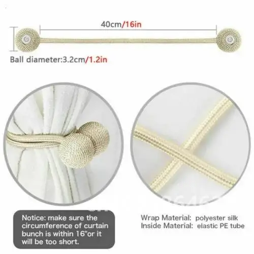 Description Picture 5 of item2PCS Magnetic Ball Curtain Tiebacks Tie Rope Accessory Rods Accessoires Backs Holdbacks Buckle Clips Hook Holder Home Decor