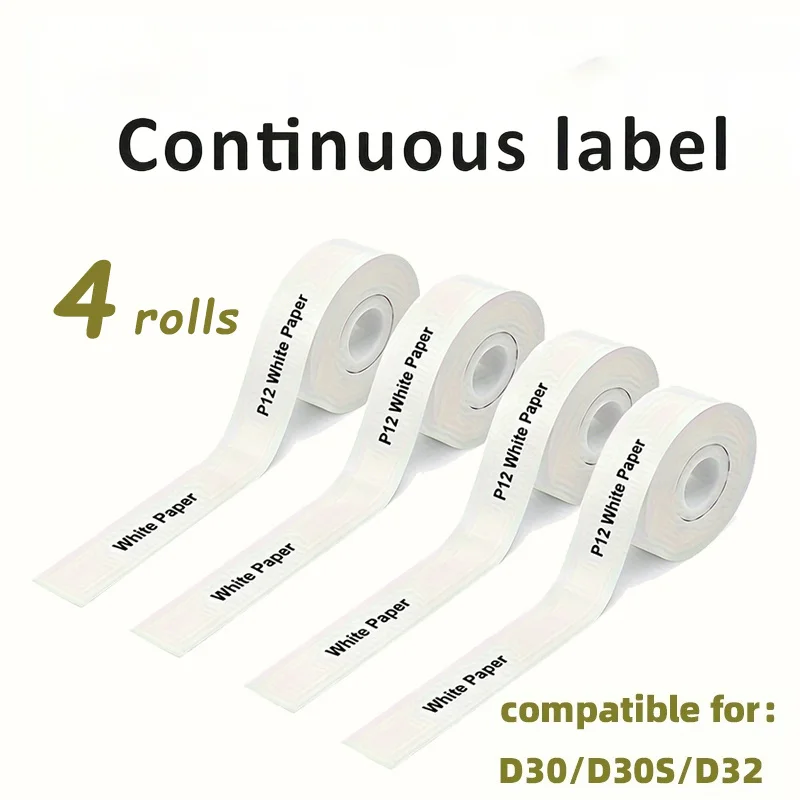 4롤 15×30mm 흰색 자체 접착식 열전사 라벨 용지 주방 사무실 휴일 태그 및 학교용 호환 D30 P15 프린터
