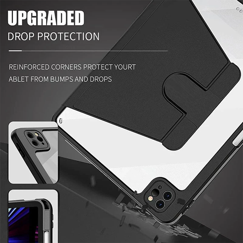 Rotating Stand Case with Pencil Holder and Acrylic Back for iPad Pro 13 Inch, Auto Wake/Sleep Function