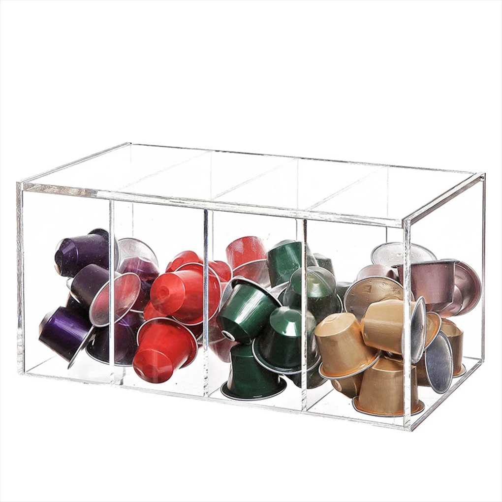 

Transparent 4 Grid Acrylic Coffee Capsule Storage Box Tea Bag Display Box with Lid Coffee Pod Holder Coffee Bar Accessories