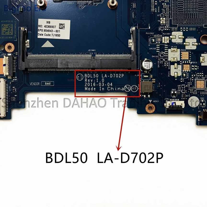Placa-mãe de Laptop para hp Pavilion Bdl50 La-d702p 250 g5 15 ay Intel N3060 Cpu N3710 Ddr3 854944601 854949-601 854943-601 - Imagem 5