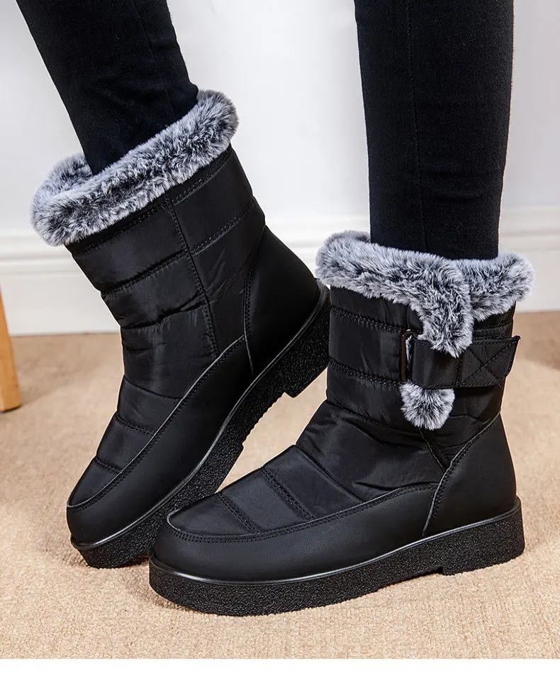 Frauen Stiefel 2025, Neue Wasserdichte Pelz Stiefel Für Winter Schuhe Frau Elegante Mit Hohen Absätzen Schnee Stiefel Schwarz Gummi Botas Mujer Footwear – Detail 16