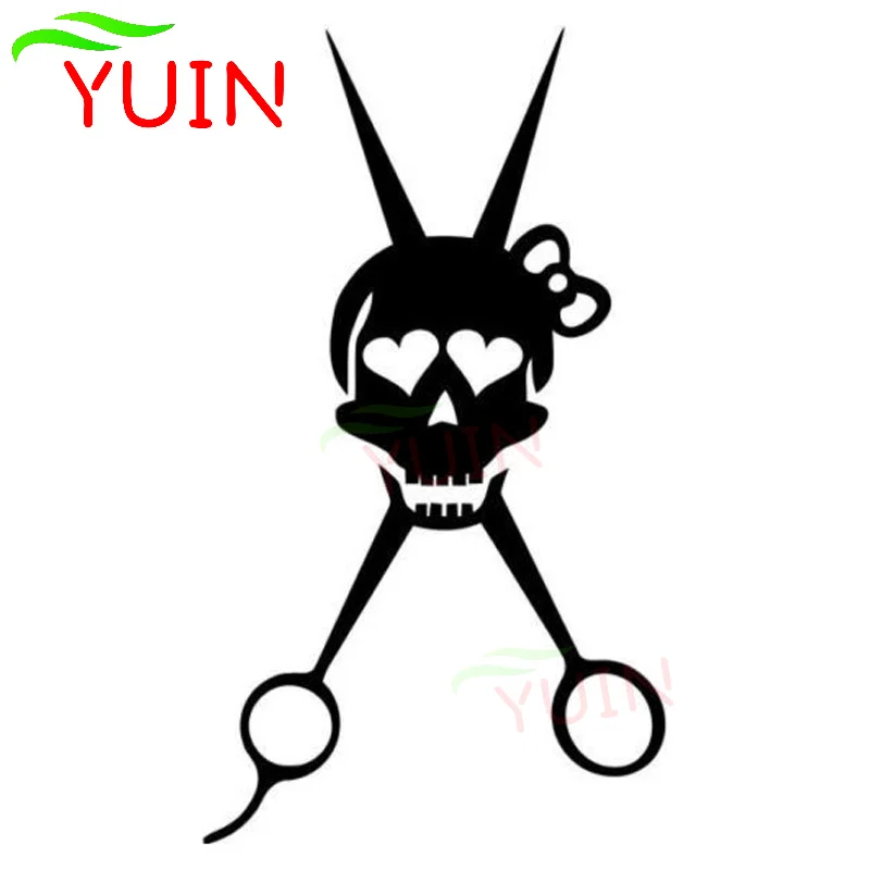 

Barber Hairdresser Scissors Skull Applique Fashion Car Window Decoration PVC Waterproof Car Sticker Black/White/Red/Laser/Silver