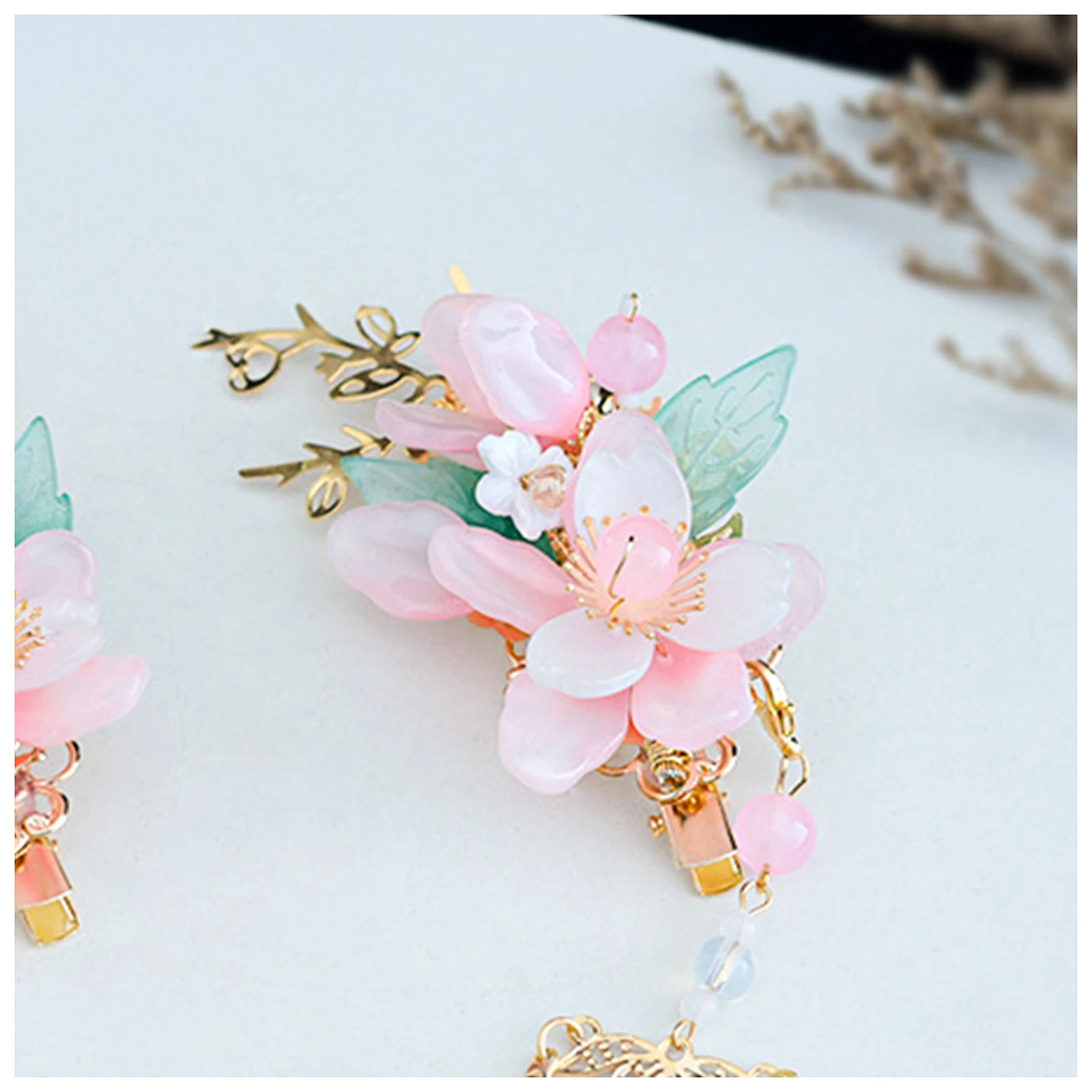 

Glaze Flower Side Hair Clips Set Elegant Hair Accessories with Fringes Decor for Gown Dress Hairstyle Making Tools