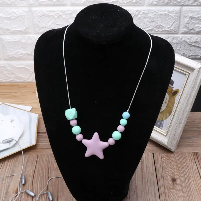 Sensory Chew Necklace Pack Silicone Chew Pendant Training and Development Toy Necklace for Teething Babies Autism Anxiety