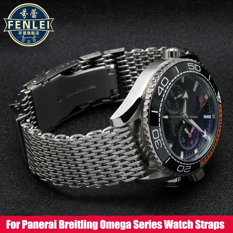 Per Panerai Breitling Omega Seiko Casio Series Cinturino In Acciaio Inossidabile Cool Shark Mesh Cinturino In Acciaio Bracciale Maschile 20 22Mm 24Mm