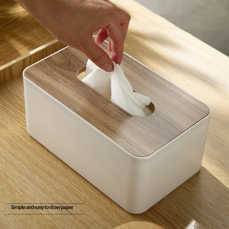 Home Tissue Paper Dispenser | Square Tissue Box Storage Case With Wood  Cover | Smooth Wooden Facial Tissue Container For Bathroom, Office Desk,  Nights