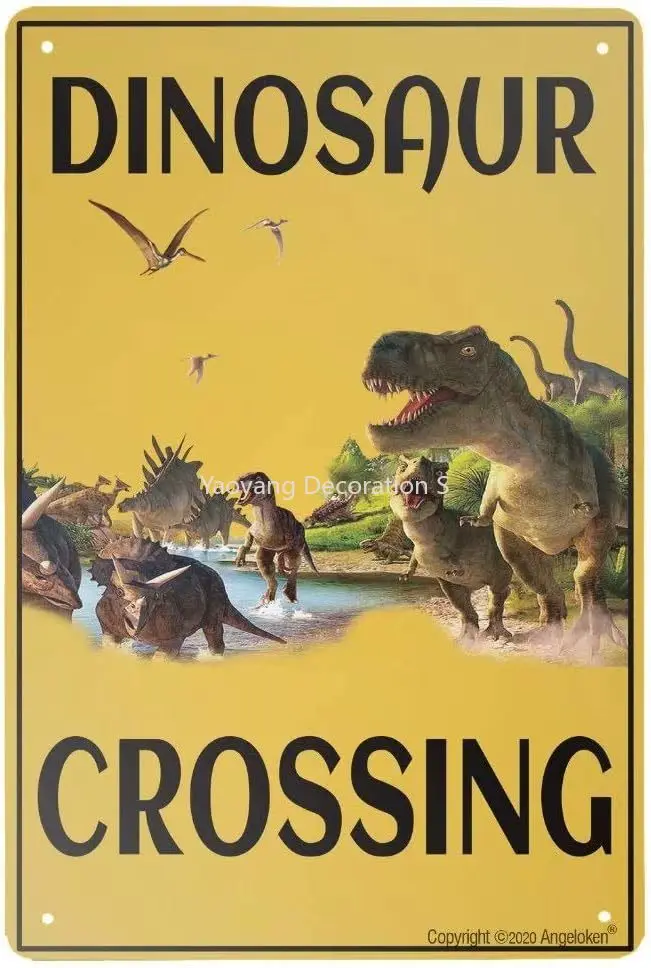 

Retro Tin Sign Dinosaur Crossing Vintage Metal Sign for Wall Poster for Home Kitchen Bar Coffee Shop 12x8 Inch