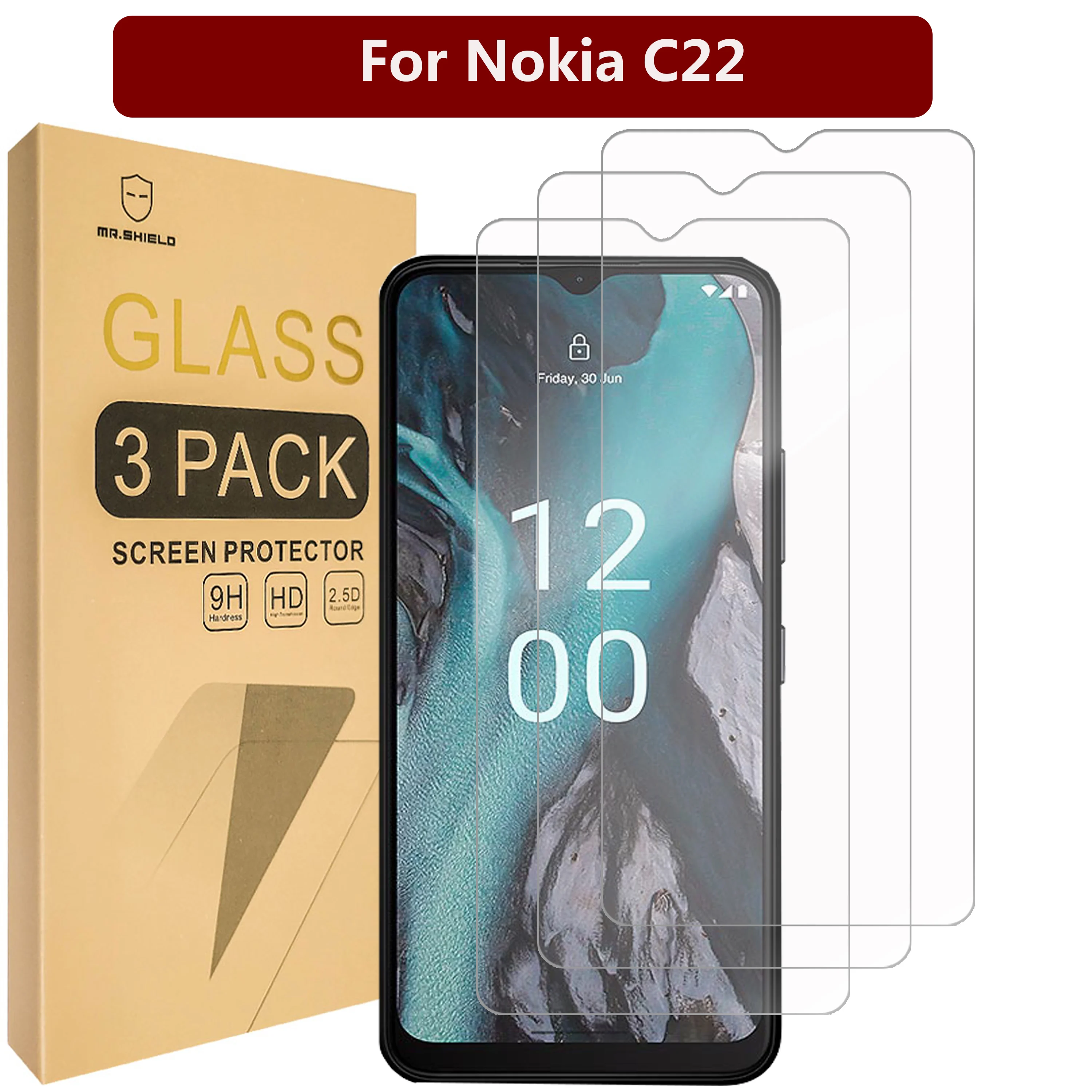 

Mr.Shield Screen Protector compatible with Nokia C22 [Tempered Glass] [3-PACK] [Japan Glass with 9H Hardness]