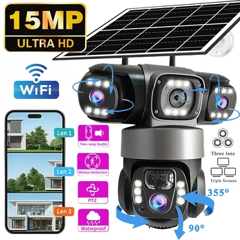V380PRO 3 Lens WiFi Solar Camera 15MP 360 Outdoor Waterproof CCTV Night Vision Two-Way Audio Camera Mobile Tracking 4G IP Camera 1